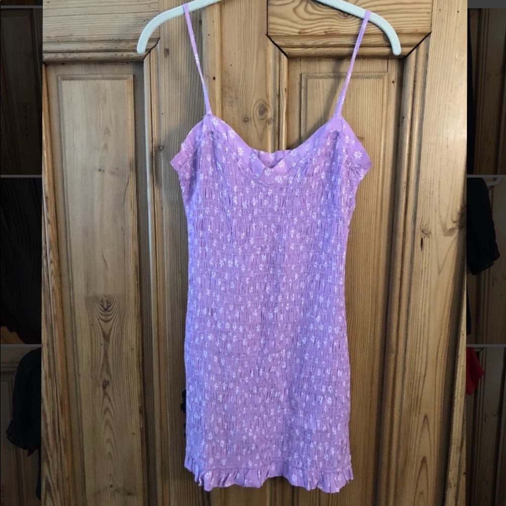 Shirred Purple Mini Dress